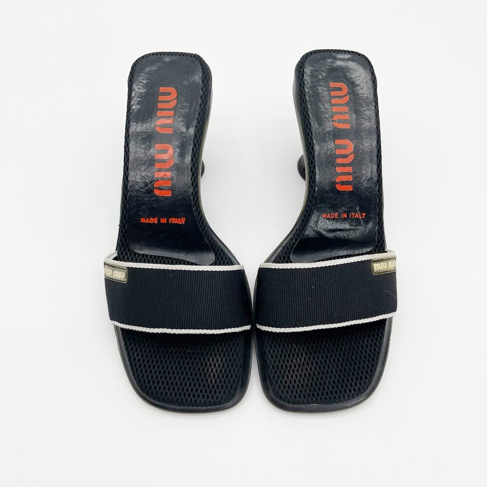 Miu Miu 90s y2k Black Mesh Logo Bubble Sole Kitten Heel Mules Slides IT 36.5 - Picture 6 of 12